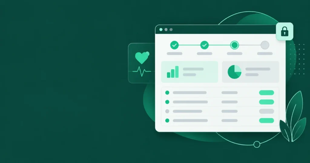 Online pharmacy management software dashboard showing secure prescription status tracking and order records