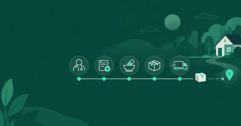 Pharmacy ordering system tracking a prescription from prescriber and intake through processing, fulfillment and delivery