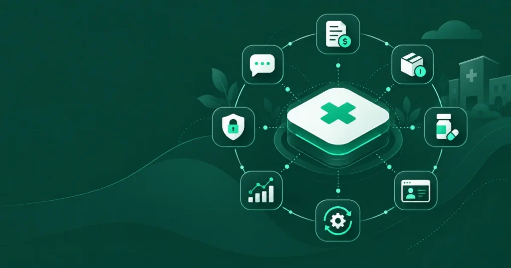 Pharmacy technology solutions including billing, inventory, prescriptions, portals, automation, analytics and security around one connected platform